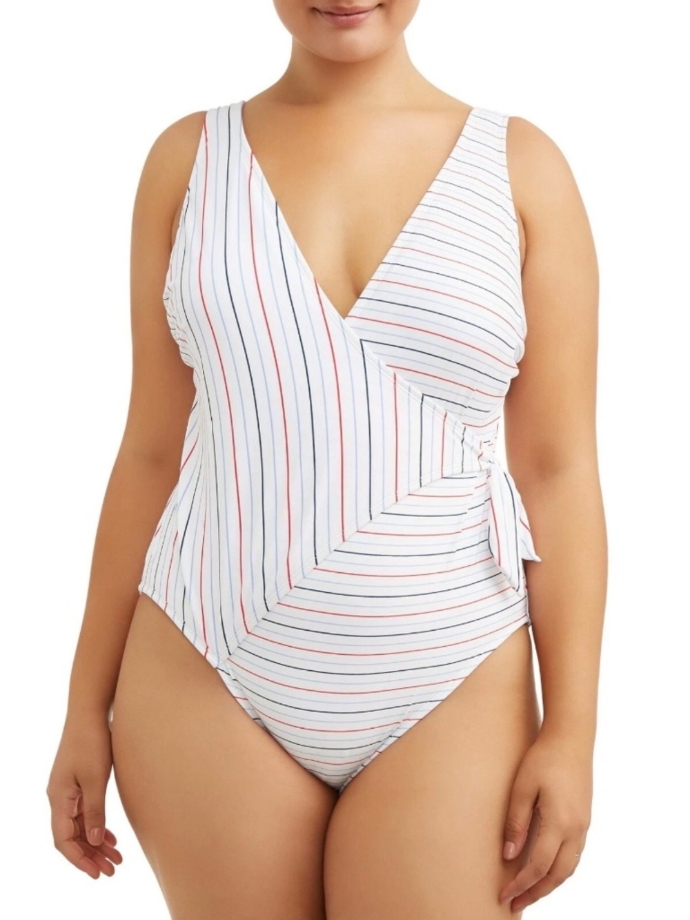 No Boundaries Juniors XL15-17 Red/White/Blue Striped One Piece Swimsuit